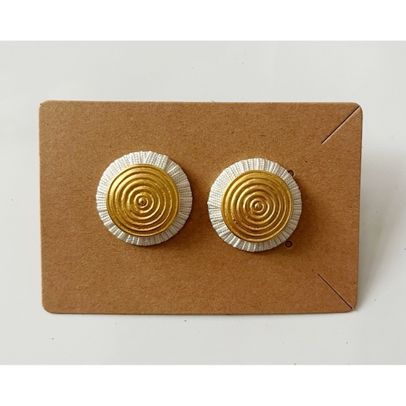 Gold and White Circular Earrings - Picture 1 of 3